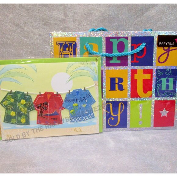 Papyrus HAPPY BIRTHDAY GREETING CARD-GIFT BAG FOR HIM-Hawaiian shirts- HANDMADE - Picture 1 of 10